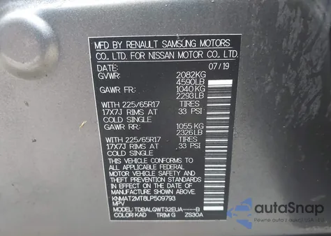 2020 Nissan Rogue S/Sv из США, поврежденный, VIN KNMAT2MT8LP509793